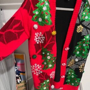 Holiday Time Red and Black Cardigan Sweater
